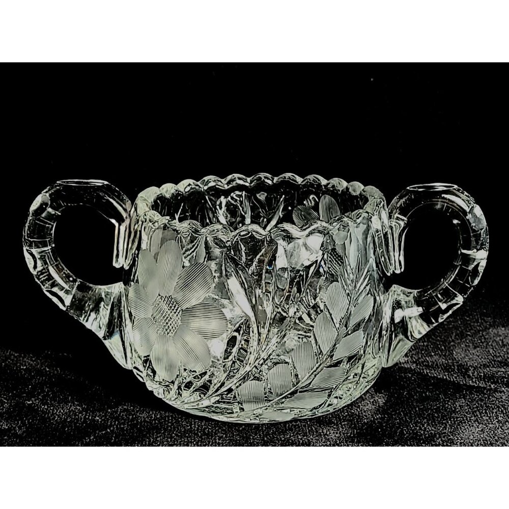 EAPG Early American Pressed & floral etched glass bowl